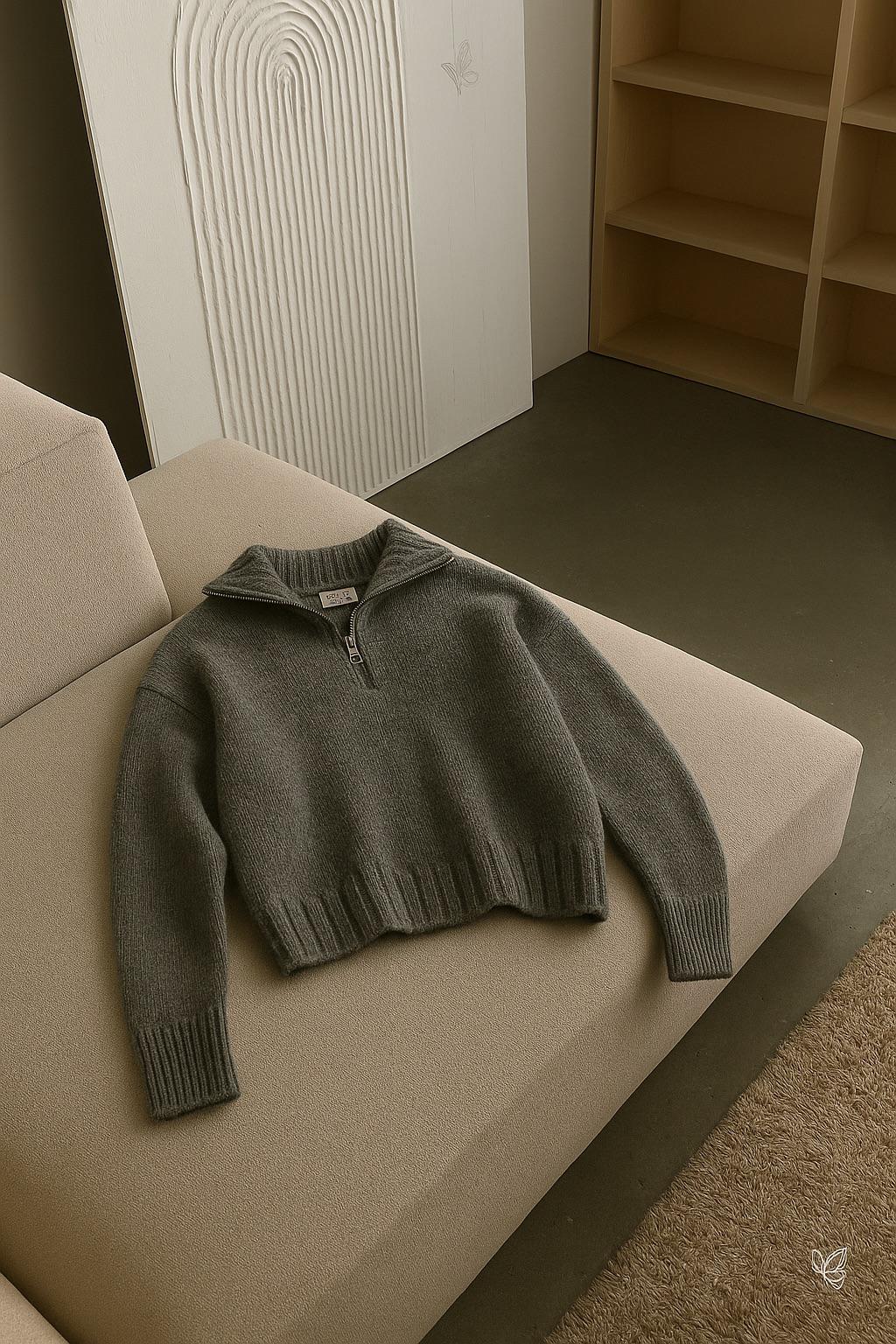 Sweater Medio Cierre Gris Musgo